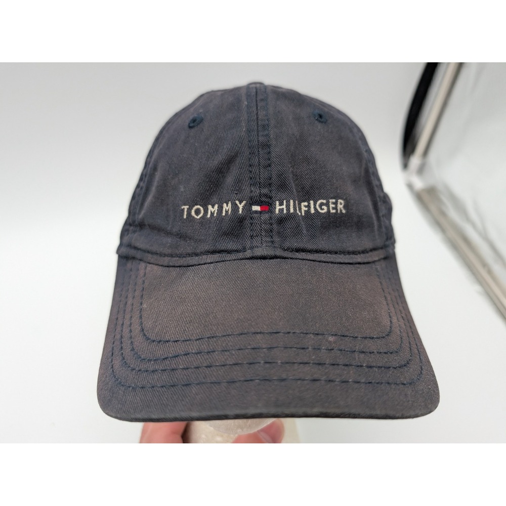 Tommy Hilfiger Navy Blue Baseball Cap Embroidered Logo Leather Strap Hat